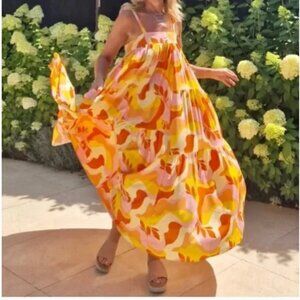 ATL Abel the Label sunset colorful tiered boho maxi dress S